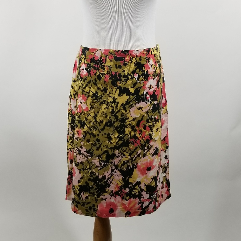 J Jill Black Straight Skirt Pink Floral Stretch 12